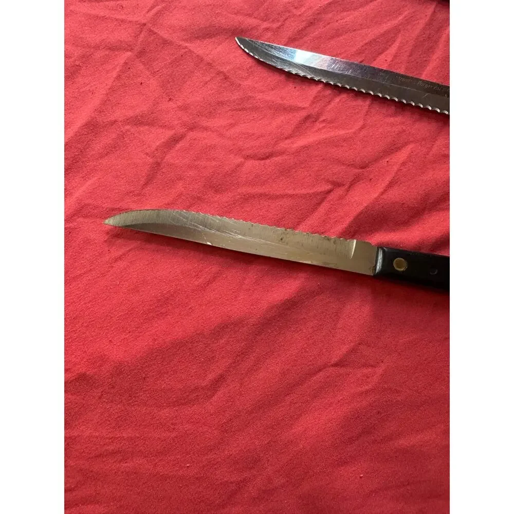 Vintage Forgecraft USA Steak Knives Set of 3 Serrated Black Bakelite 8-3/4